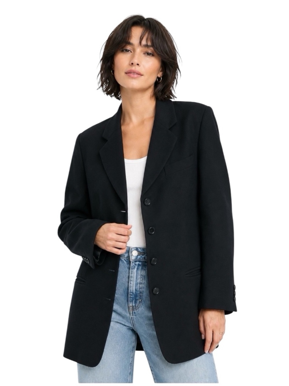 Banana Republic Blazer Jacket wool black Made in Italy long line Sz 8